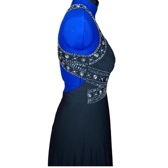 Dancing Queen | Black Formal Dress Sequined Detail Flowy Drape M - Picture 2 of 9